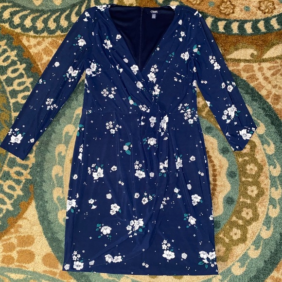 Chaps Faux Wrap Dress Navy Floral - Picture 1 of 3